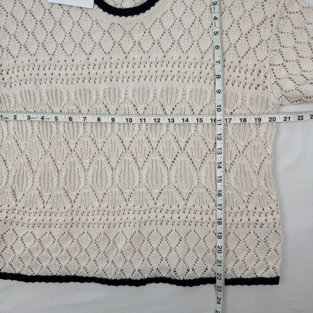 Splendid Honore Tipped Cotton Sweater Women M Cream Navy Pointelle Knit New - Picture 8 of 8